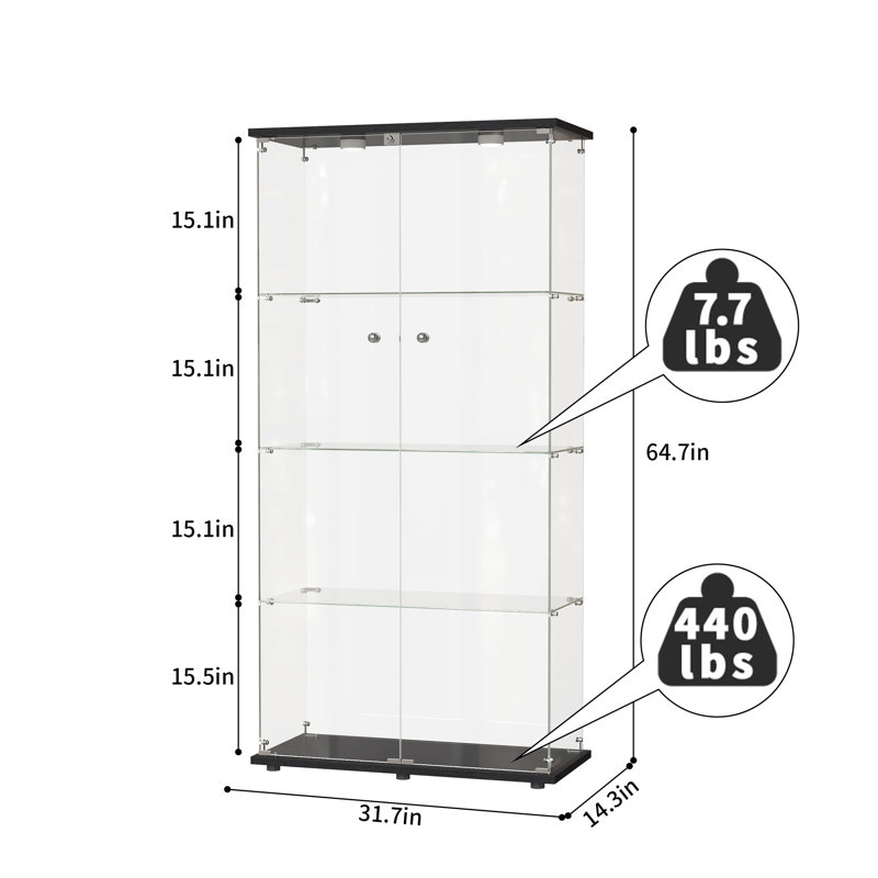 Vitrine en verre avec lumière Joselene, Noir