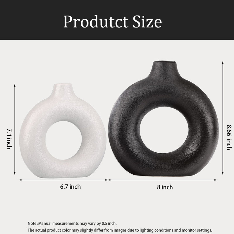 Vase à fleurs, vase à fleurs, vase en céramique pour la décoration intérieure, ensemble de 2, Noir / blanc