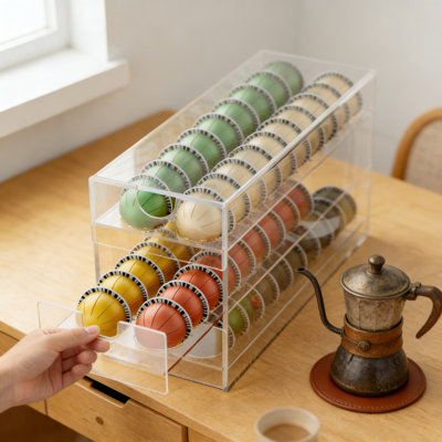 Acrylic Coffee Pod Organizer For Nespresso Vertuo - 3 Tier Storage Drawer Holds 60 Pods, Space-Saving Countertop Design, Durable & Easy To Clean