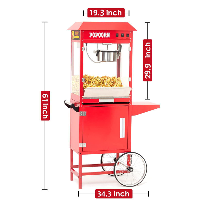 Babevy 8 Oz. Popcorn Machine Stand / Cart, 61"H x 34.3"W x 19.3"D