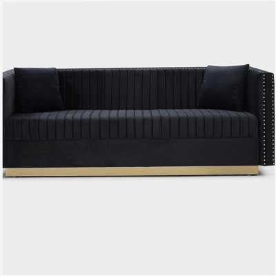 Modern Vertical Channel Velvet Sofa - Suitable for modern fabric sofas, with 2 pillows, black