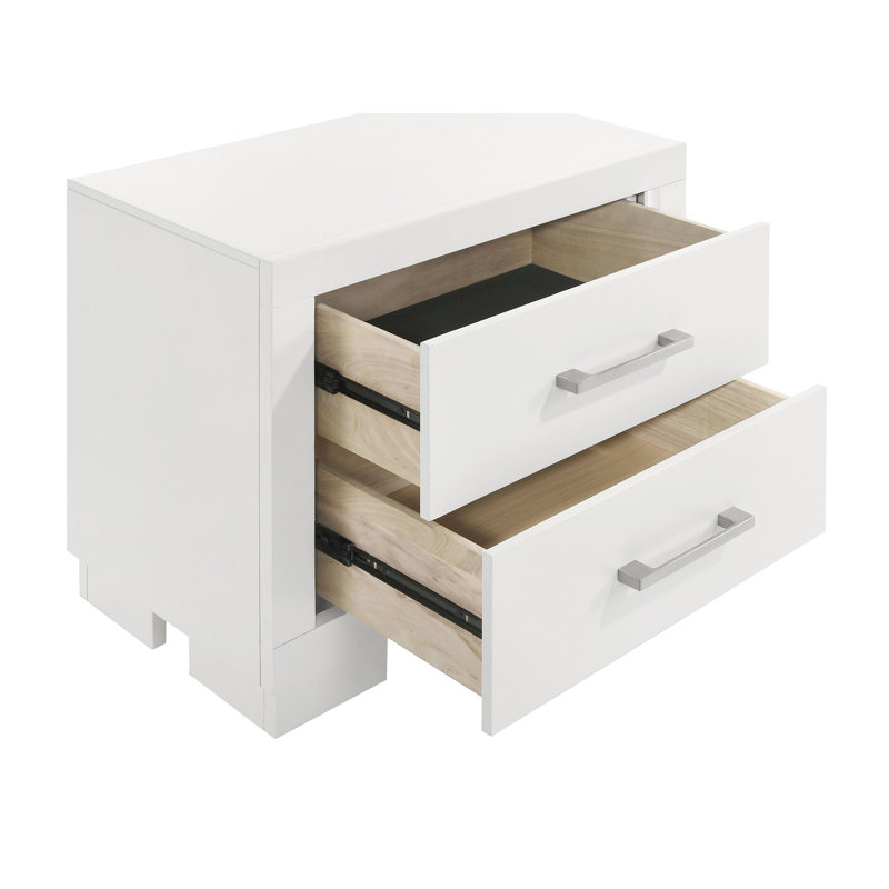 Table de chevet 2 tiroirs en cuivre blanc avec poignées barre, rangement pour chambre à coucher, style classique et fabrication en bois massif, solution de rangement lisse rectangulaire de 23 pouces de hauteur, attrait intemporel, bois franc asiatique