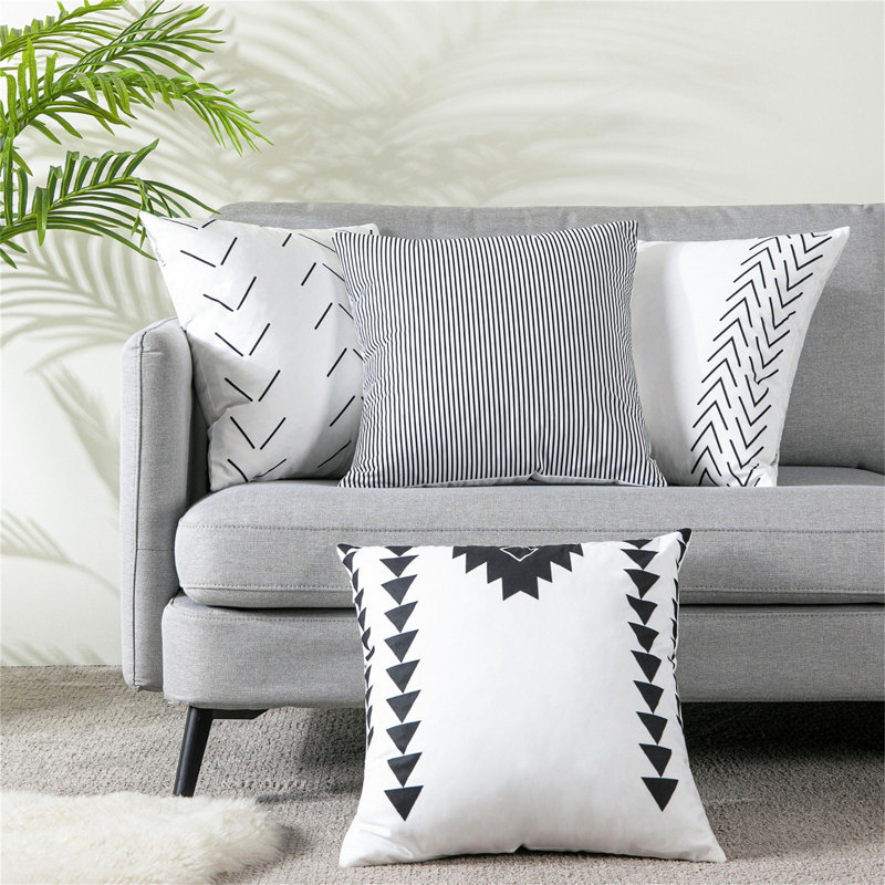 Housse de coussin d'extérieur Lendsey, Noir / blanc