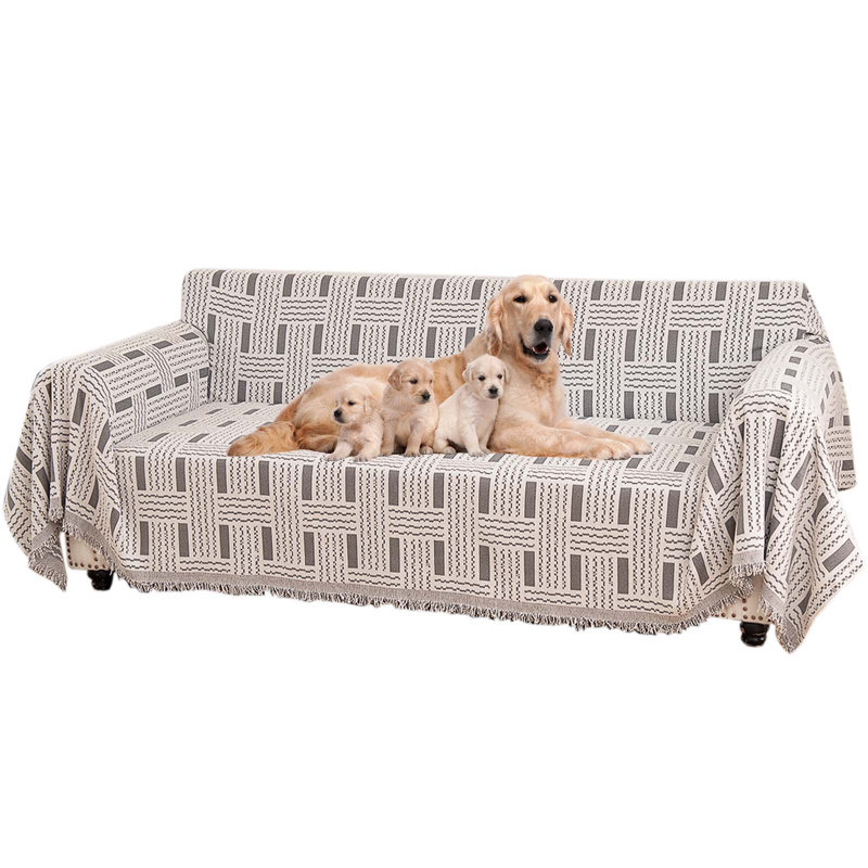 Housse pour canapé en chenille, Gris, Grand lit