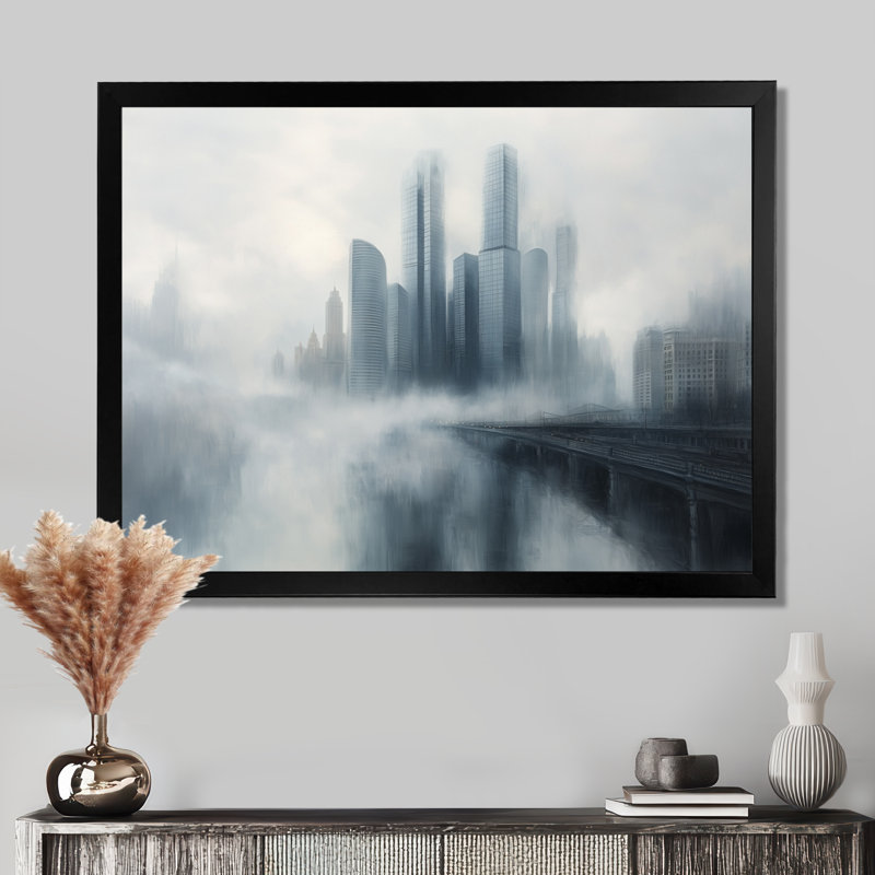 «Rainy Skyscrapers In Chicago - Chicago, art mural, impression sur toile paysage urbain gris, H 16 po x l 32 po, Noir