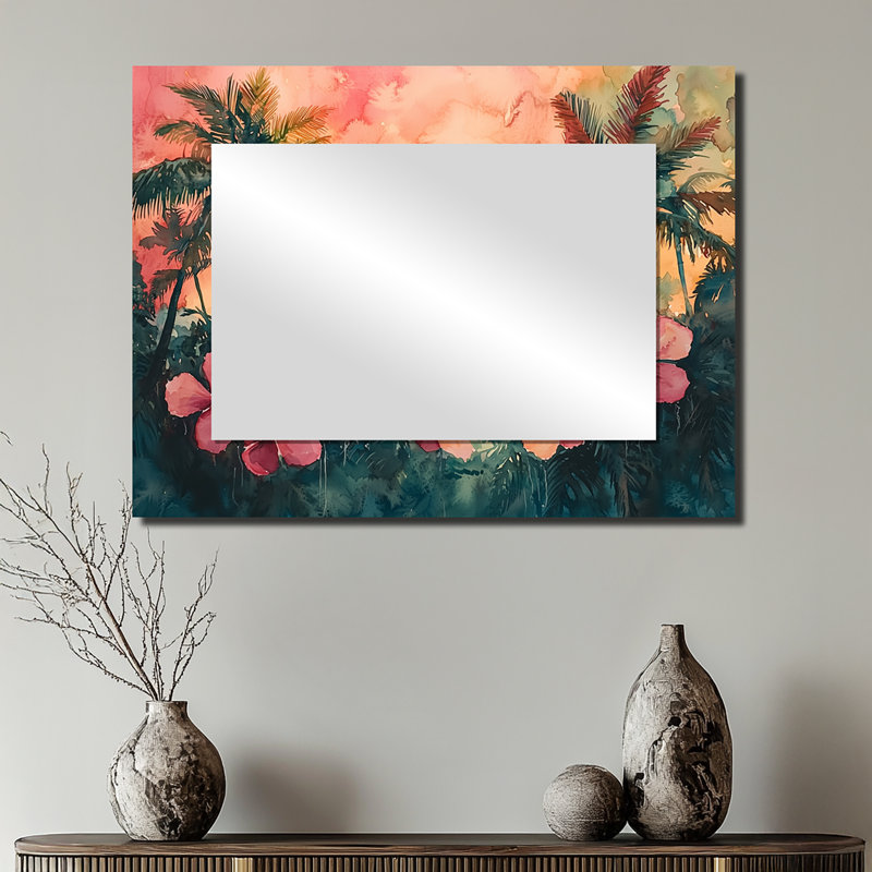 Fleurs d'hibiscus en harmonie tropicale II - art mural miroir floral - imprimé sur métal, 24 po x 32 po