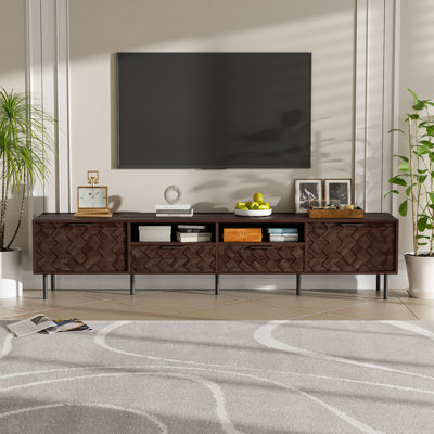 Meuble télé moderne avec motif en losange 3D et charnières à fermeture douce pour téléviseurs de 85 po ou moins