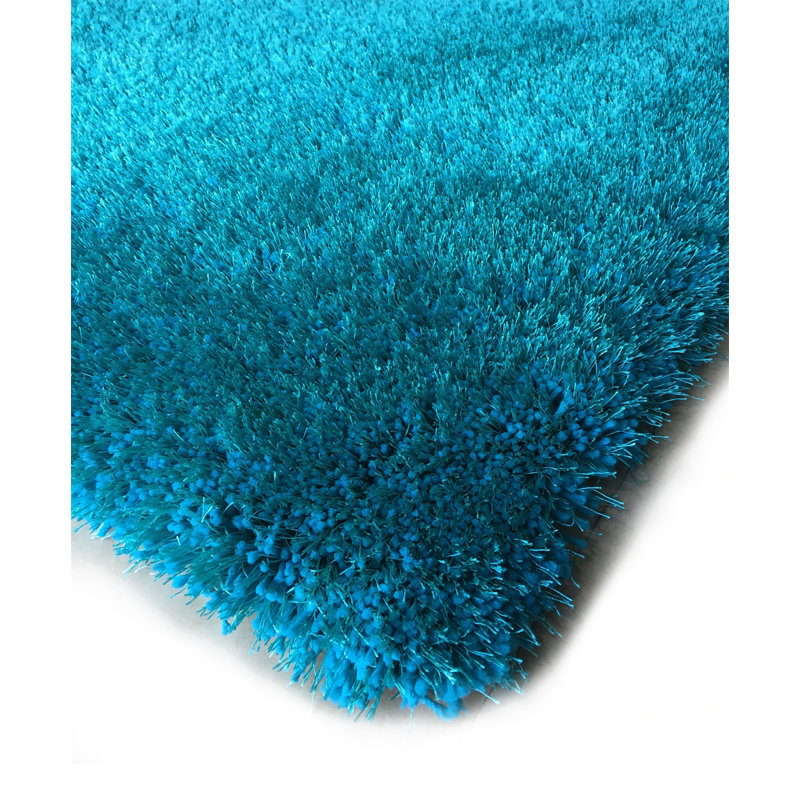 Tapis turquoise à poils longs touffeté à la main Huya, Rectangle 2 pi x 4 pi