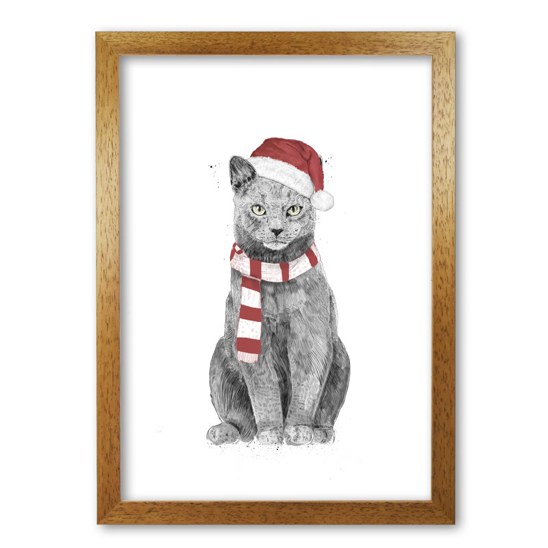 Christmas Cat by Mercedes Lopes Charro - Print, Honey Oak, 29.7 cm H x 21 cm W x 5 cm D