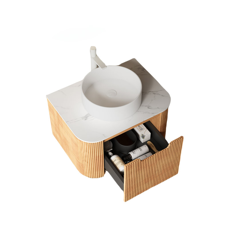 Ensemble de meuble-lavabo simple mural, Grain de bois naturel, 24"