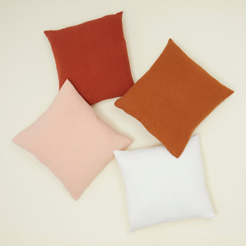 Petal Pink European Linen Throw Pillow with Down Insert