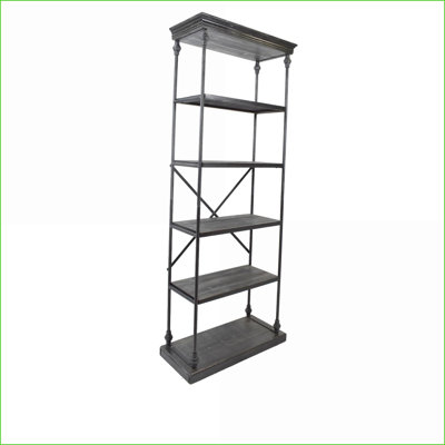 Bibliothèque, métal industriel & amp; Bois de sapin avec 5 tablettes ouvertes | Gris anthracite | Métal Bois