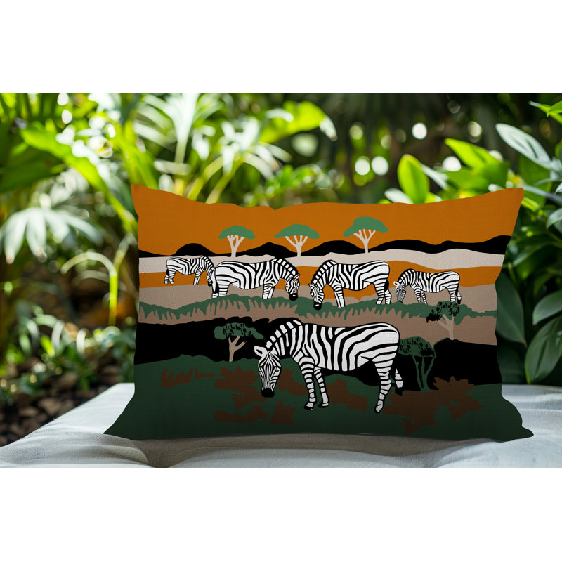 Oreiller rectangulaire réversible intérieur / extérieur Gia Zebra, Orange, H 14 po x l 20 po