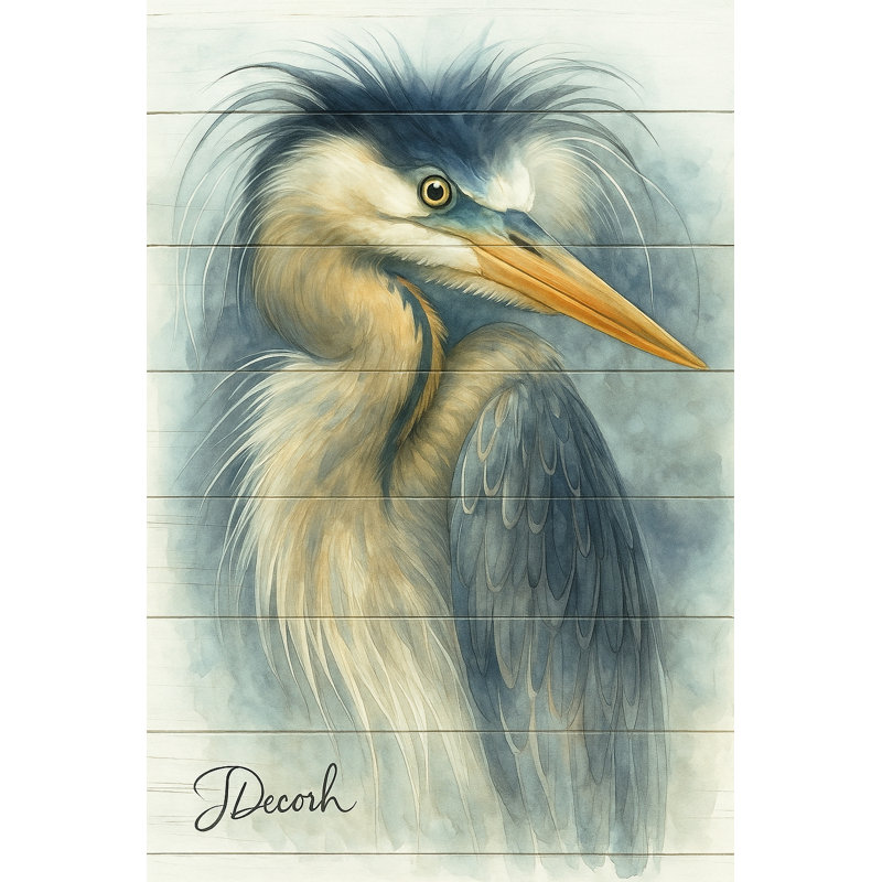 «Blue Heron», art mural sur toile de bois rustique, H 24 po x l 16 po