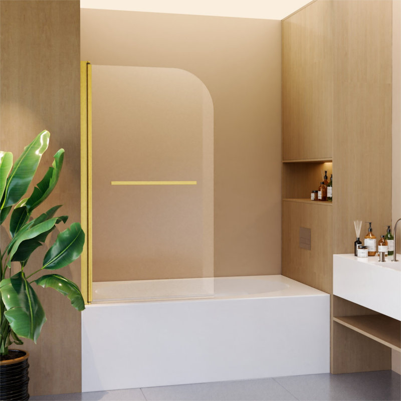 31"W x 55"H Brushed Gold Frameless Tempered Glass Bathtub Door