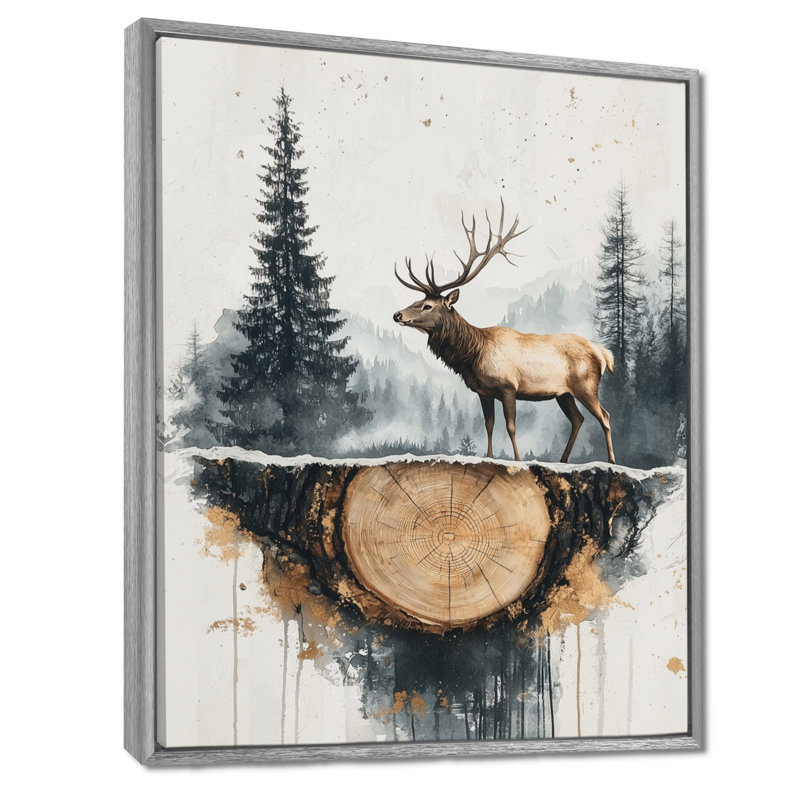«Graidy Deer Guardian Of The Forest I», reproductions encadrées, Argent argent, Reproduction avec cadre flottant