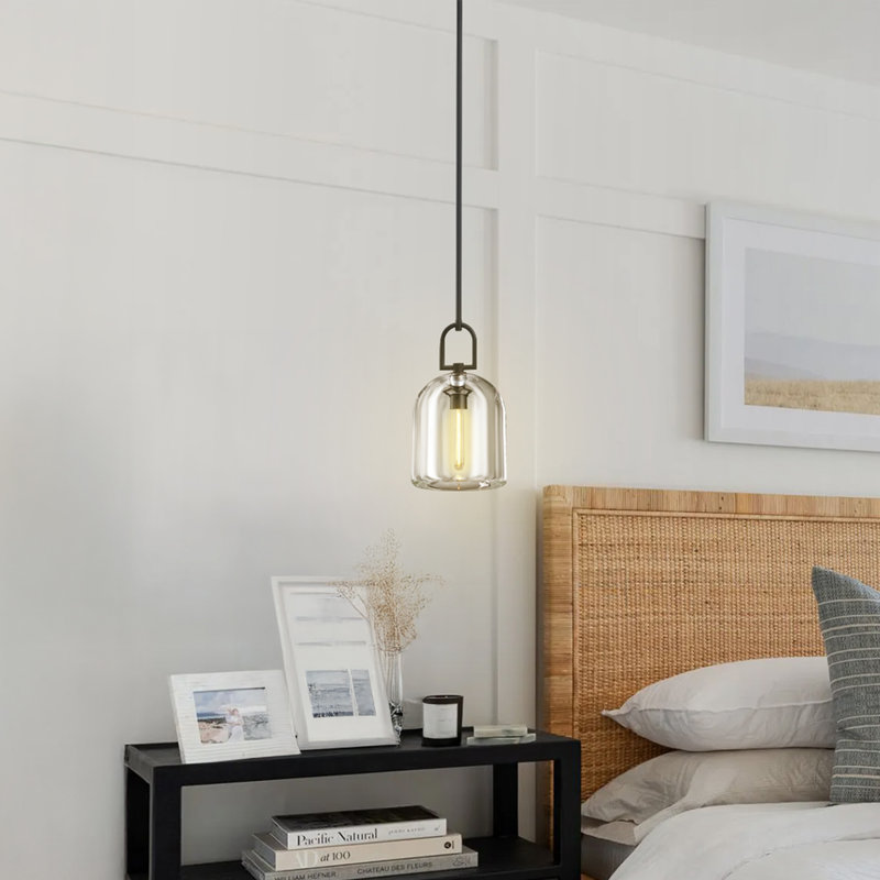 1 - Light Bell Single Kitchen Island Pendant With Crystal Glass, Matte Black
