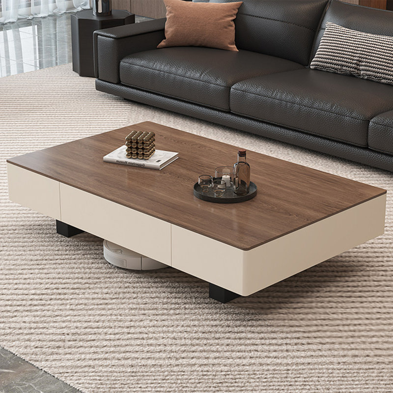 Table basse Modern, H 16,5 po x L 63 po x l 31,5 po, Beige/noir