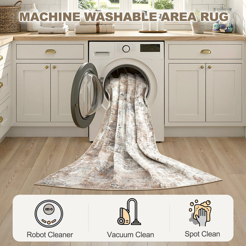 Modern Abstract Area Rug Non Slip Machine Washable Rugs Soft Low Pile Ultra Thin Floor Mat for Living Room, Bedroom