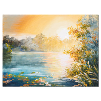 «Sunset on the Lake Landscape», reproduction sur toile tendue