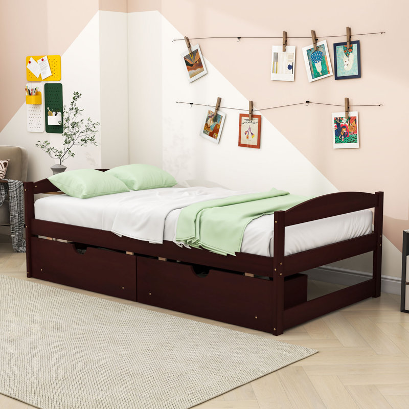 Lit plateforme simple avec rangement et tiroirs, Espresso