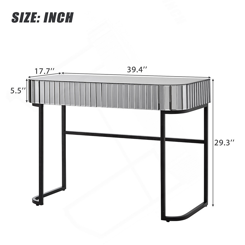 39" Mirrored Makeup Vanity Table With Stainless Steel Base, Mirrored Console Dressing Table With 2 Drawers,Versatile Desk For Bedroom And Office
