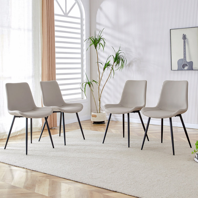 Chaise de salle à manger avec coussin de dossier en cuir artificiel, pieds en métal, conception de coussin courbé et élargi