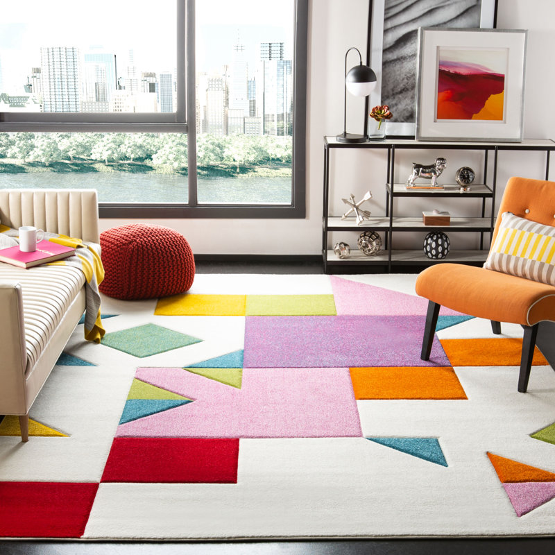 Tapis ivoire / rose à motif géométrique Severs, Rectangle 4 pi x 6 pi