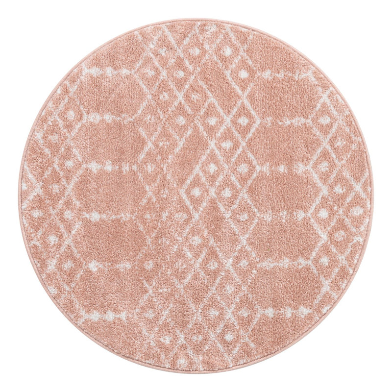 Tapis rose à motif géométrique, Rond 3 pi