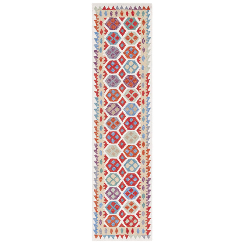 Tapis ivoire / rouge Horwich 410, Tapis de couloir 2 pi 3 po x 9 pi