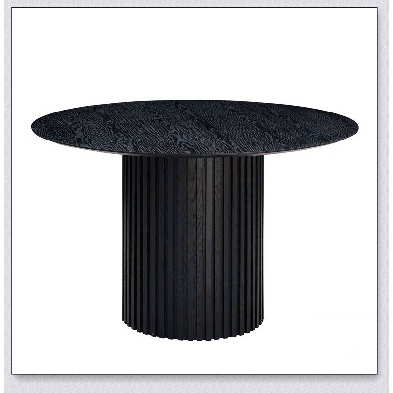 MDF Dining Table for Dining Room Round Dinner Tables Mid-Century Modern Table, Black, 29.25"H x 46.45"L x 46.45"W