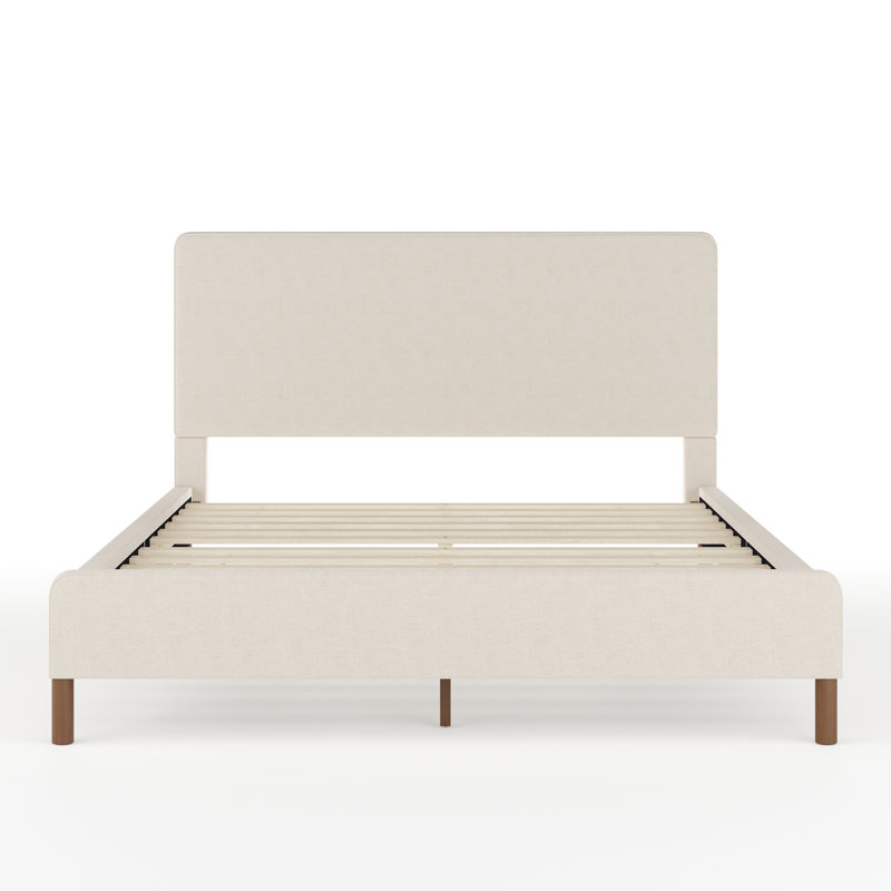 Martha Stewart Britta Upholstered Platform Bed With Piped Detail Headboard, Queen, Beige