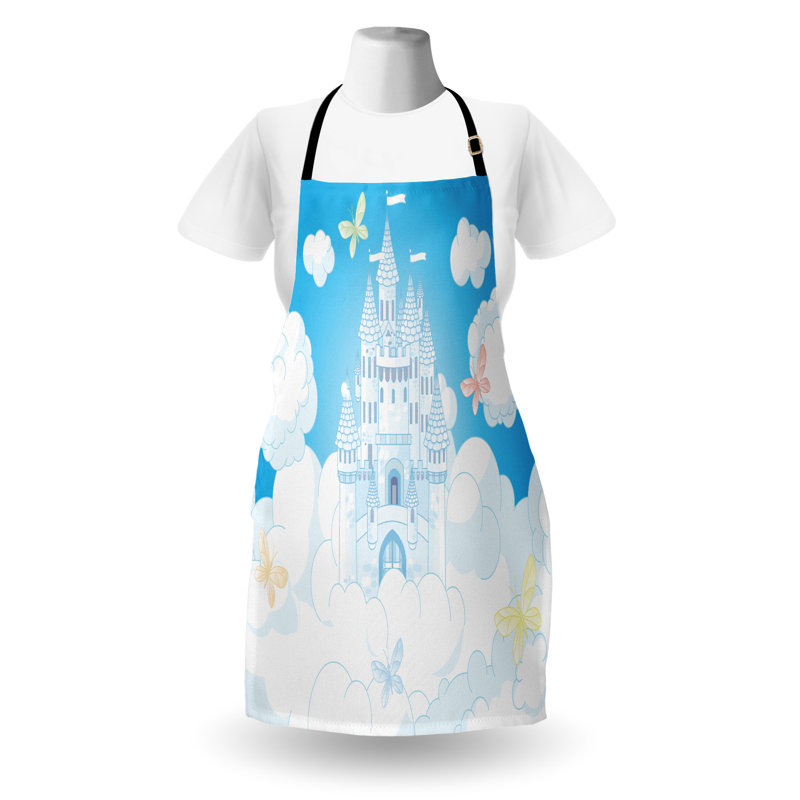 East Urban Home Tale Apron Unisex, Castle Butterfly, Adult Size, White and Sky Blue