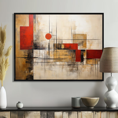 «Red Moon Gold Cubist Abstract», reproduction d'art géométrique murale