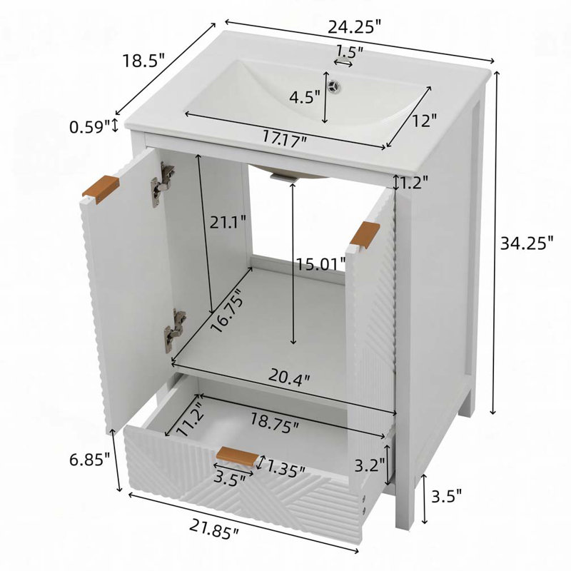 Meuble-lavabo de salle de bain avec lavabo, Blanc