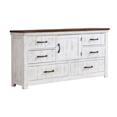 Commode 6 tiroirs l 59 po blanc vieilli
