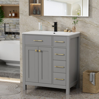 Manrique Makowski 30" Single Bathroom Vanity Set with Sink Top, Zinc Alloy Faucet, Painted Surface, Soft-close Doors, EPA Certified
