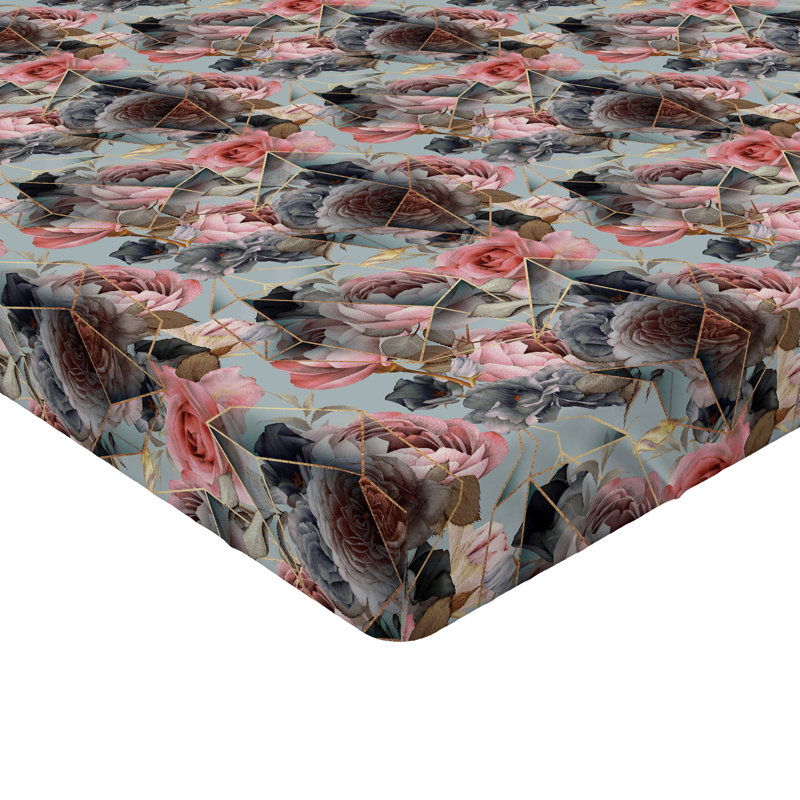 Drap-housse Ambesonne, Rose pâle, bleu-vert foncé / géométrique, Drap-housse grand