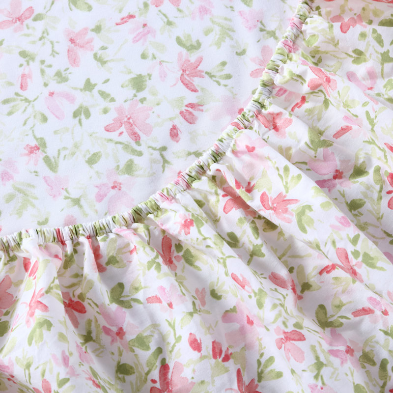 Norella Pink Twin Cotton Percale Floral Sheet Set