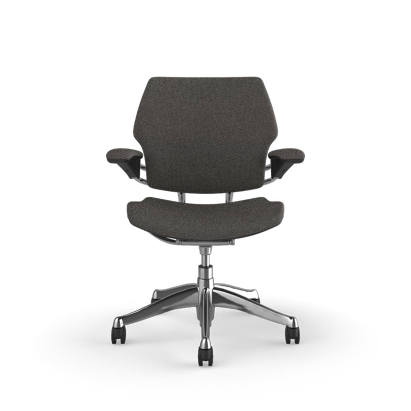 Freedom Ergonomic Task Chair - Coda, Standard Duron Arms with Textile, Charcoal - 0182, Polished Aluminum with Graphite Trim