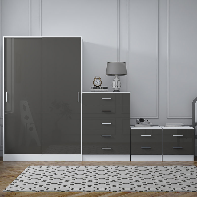 Eva Bedroom Set, Grey Gloss / Matt White