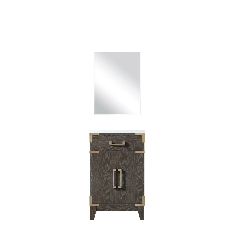 Meuble-lavabo en chêne brun - comptoir et miroir en acrylique 20 po L 18 po x 18 po Tiroirs à fermeture en douceur 18 po