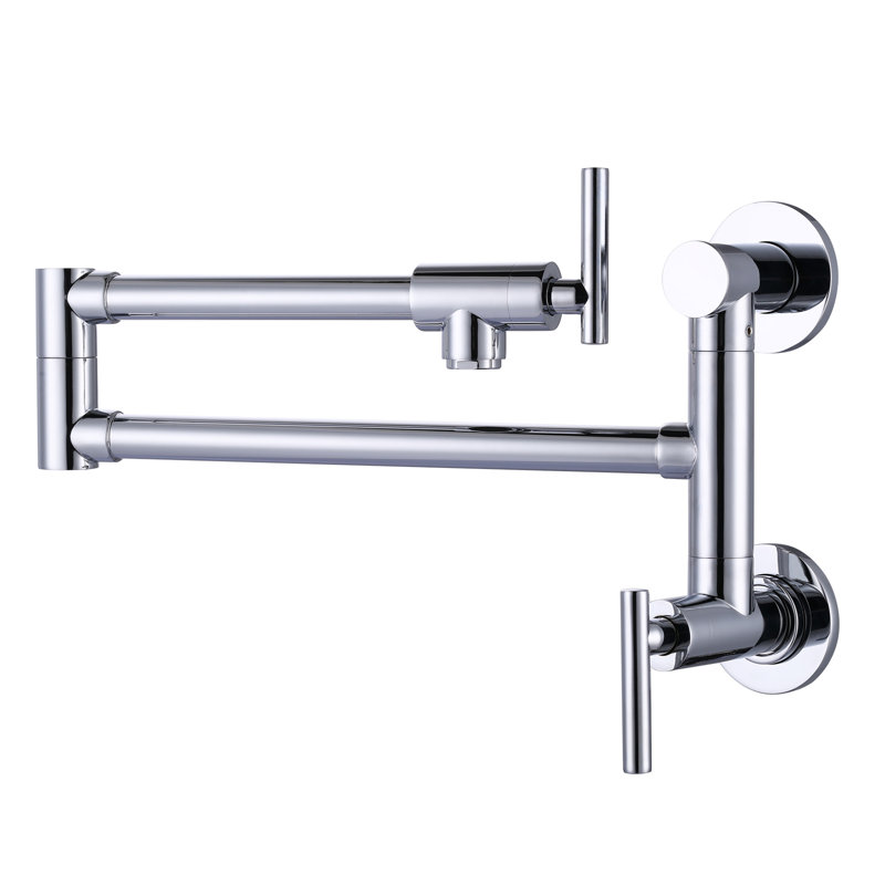 ARCORA Single Hole Two Attachment Brass Wall Mounted Pot Filler Kitchen Faucet with Double-Handle, Polished Chrome