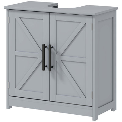Armoire de rangement à piédestal, lavabo de salle de bain avec 2 portes de grange et tablette réglable (sans lavabo)
