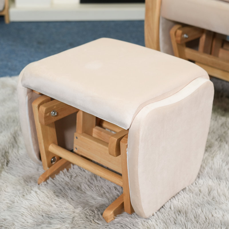 Fauteuil oscillant avec repose-pieds Baylis, Crème, crème, Natural Wood
