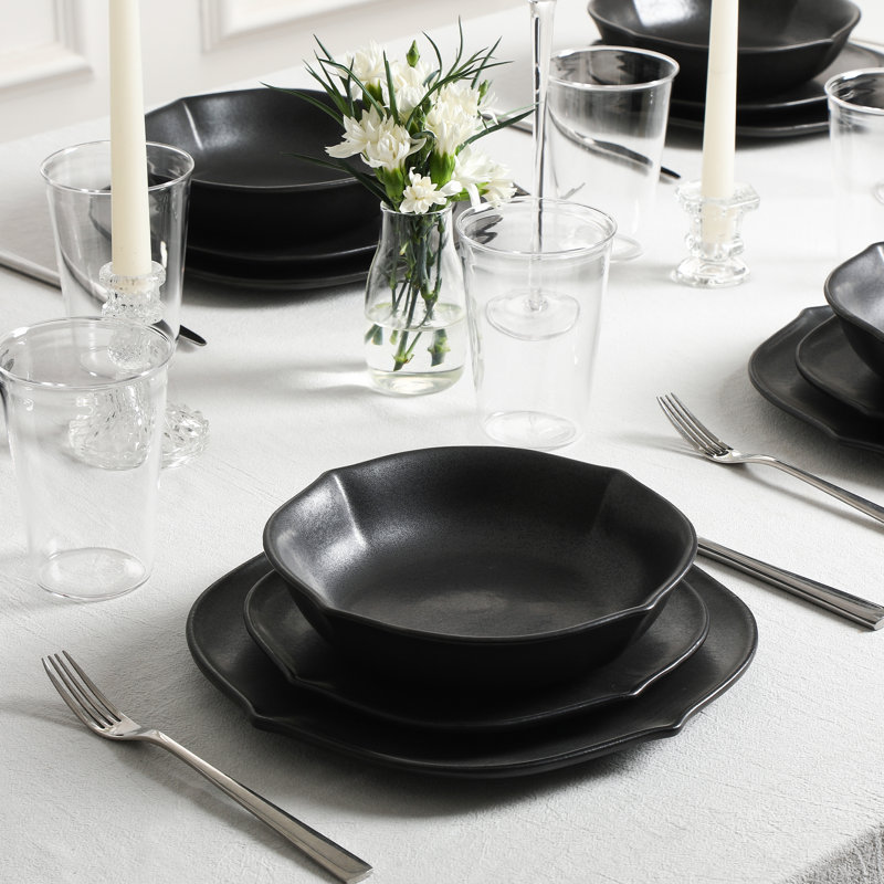 Service de table en grès borosilicaté 32 pièces Stone Lain Baskerville, Noir, noir, noir, noir
