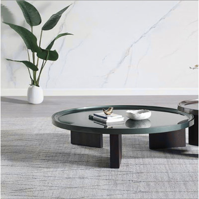 Table basse vert noirâtre et chêne fumé