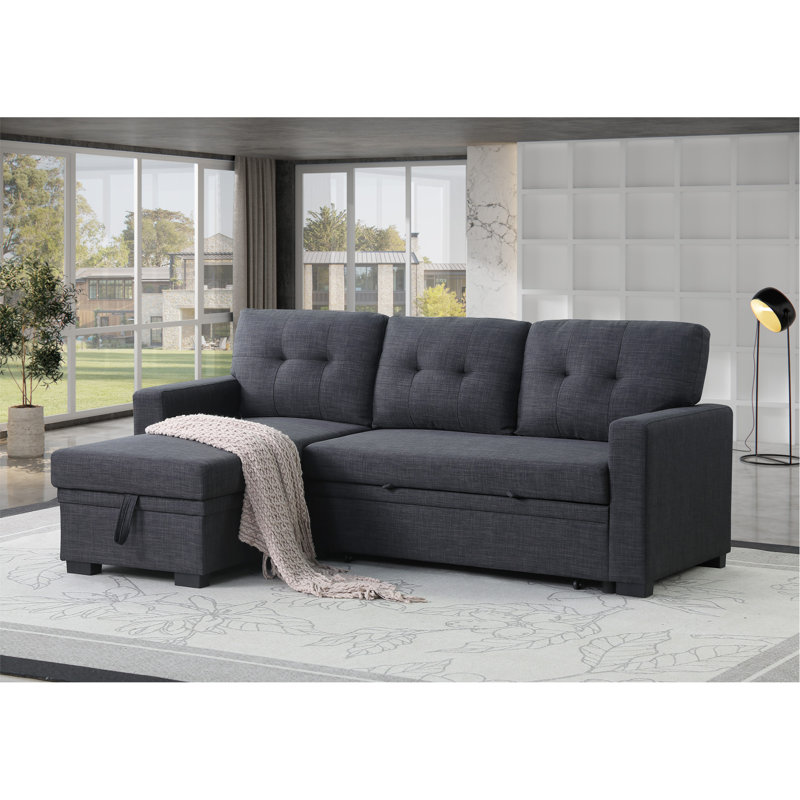 Storage Sofa: Cotton Linen & Fibre Foam Combo, Dark Grey Cotton Linen