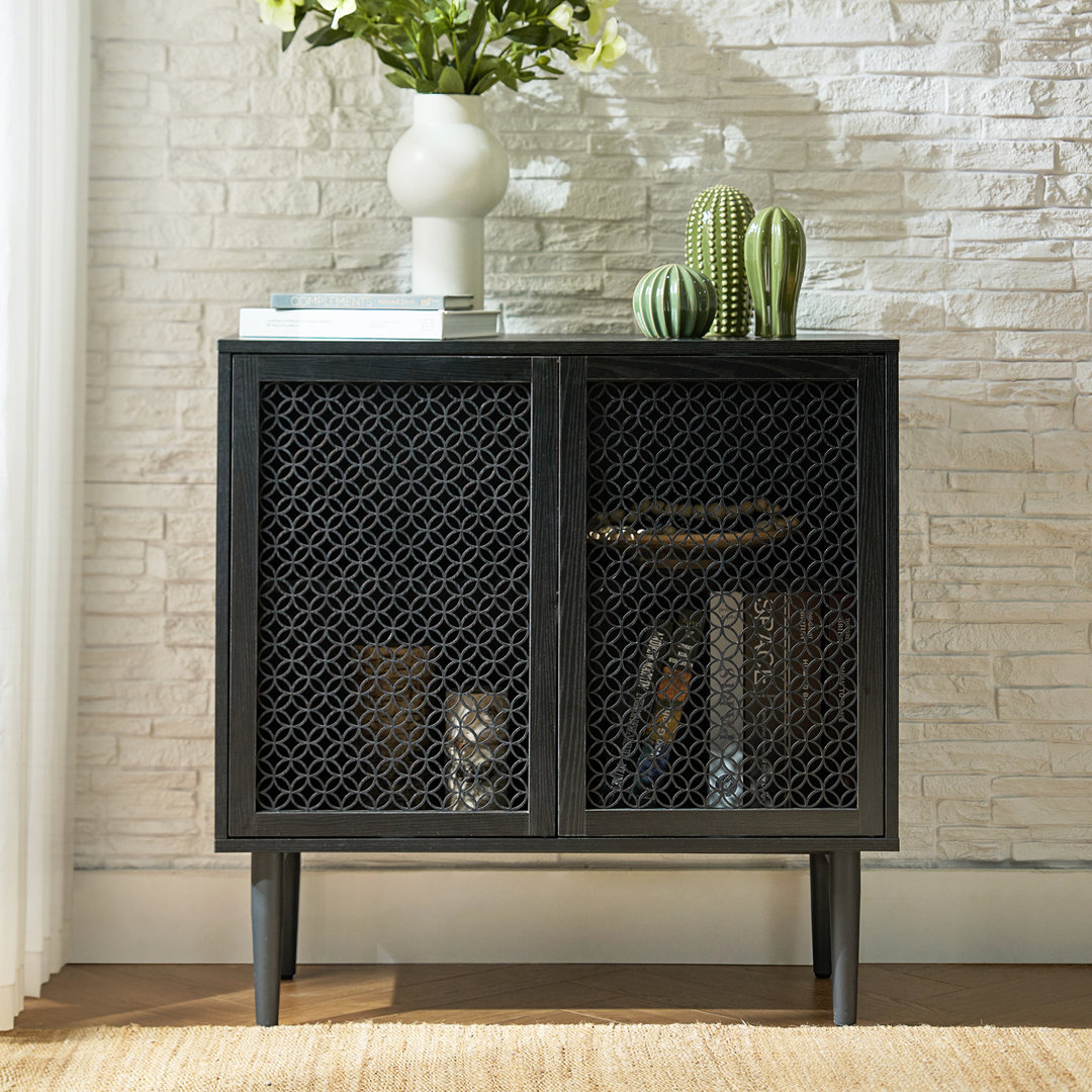 Fabion Modern 31.5''W Built-in LED Lights Wood-carved 2-Door Accent Cabinet with Metal Legs George Oliver