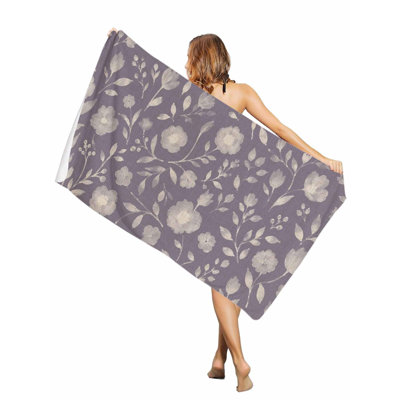 Serviettes de piscine surdimensionnées en toile de jute rustique fleur mauve, grande serviette de bain à séchage rapide avec serviette de plage sans sable, 36 x 72 po, et un sac en toile avec la même serviette de plage imprimée sera offert en cadeau